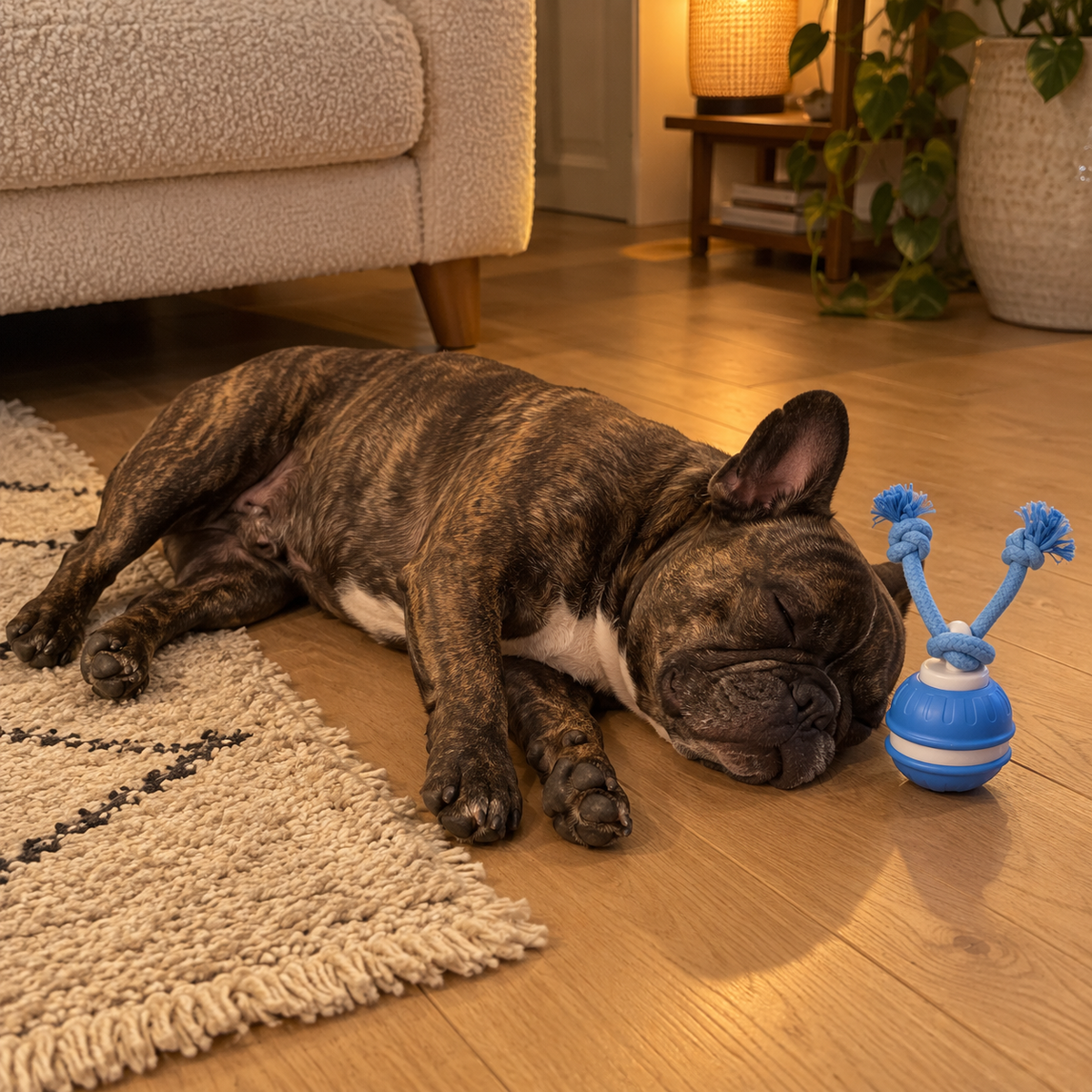 Après le jeu, le chien fait la sieste